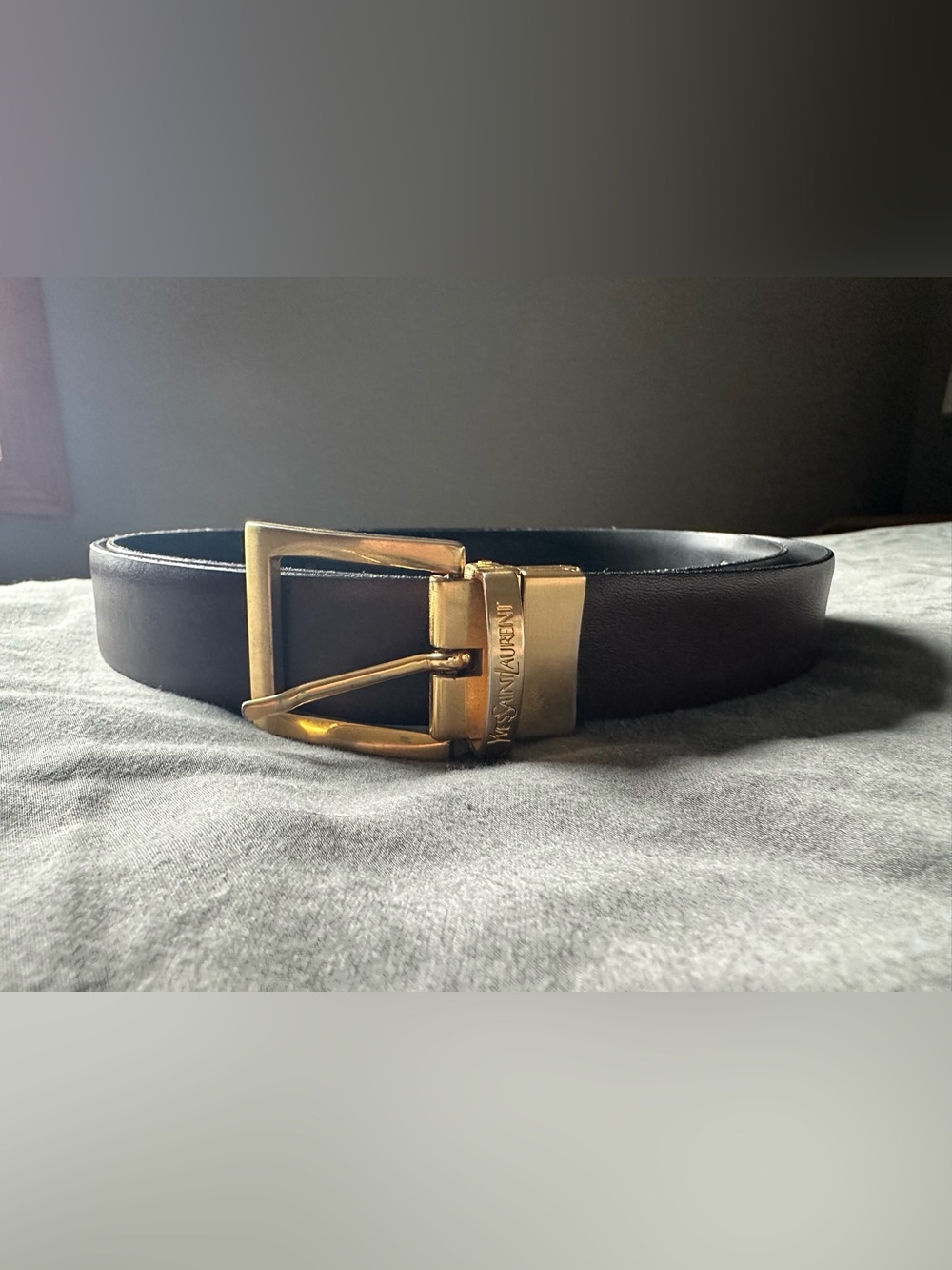 Saint Laurent Brown Belt with Gold-Tone Buckle
